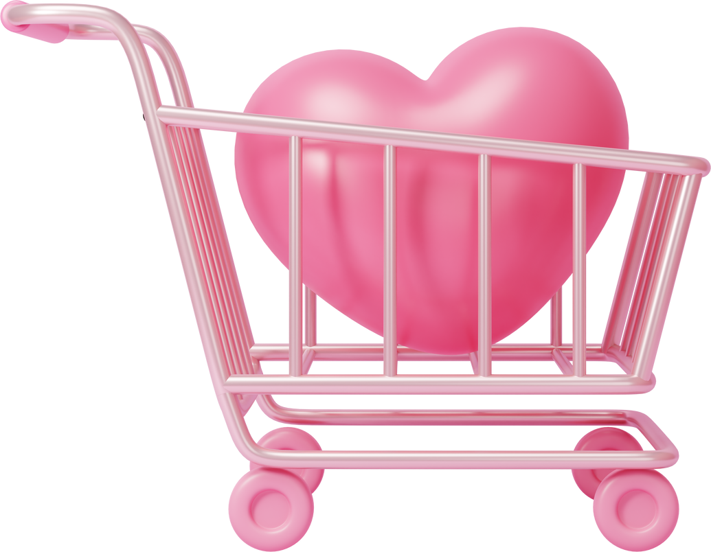 3D Cute Pink Shopping Cart with Heart